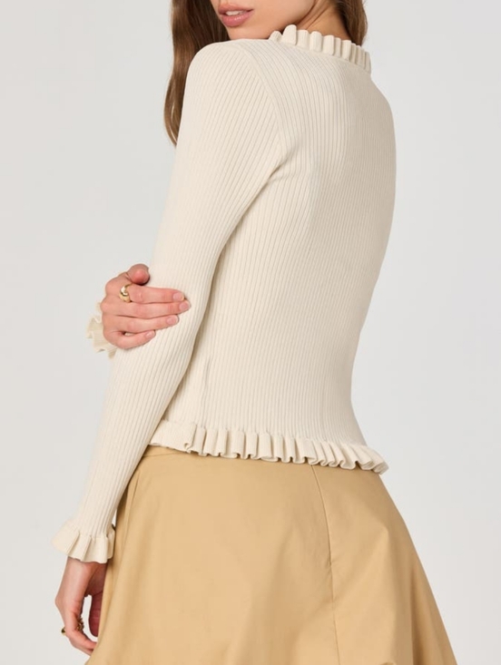 Astr The Label Cream Ruffled Ribbed Button-Front Cardigan - Picture 2 of 9